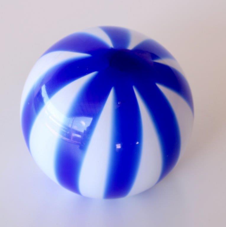 Blue & White Striped Glass Ball